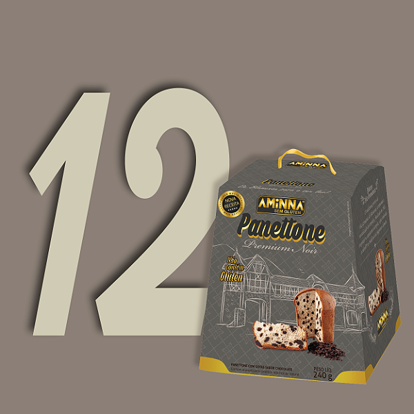 COMBO 12 Panettones Premium Noir, com Gotas Sabor Chocolate, Sem Glúten Aminna, 240g - ID: 220