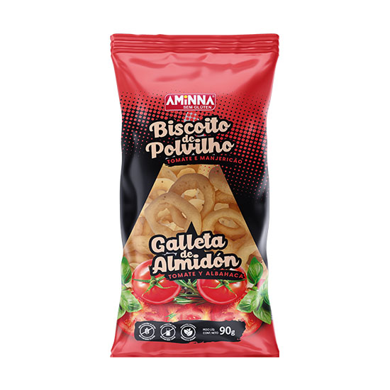 Biscoito de Polvilho Sem Glúten, Vegano com Tomate e Manjericão Aminna, 90g - ID: 230