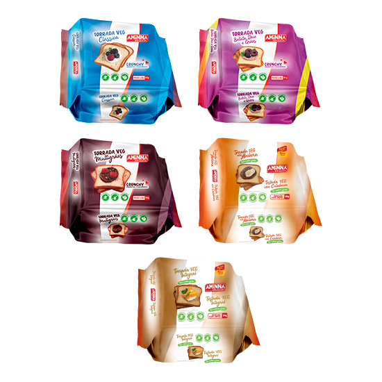 Kit Degustação com 5 Torradas VEG SG® Sem Glúten Aminna, 90g