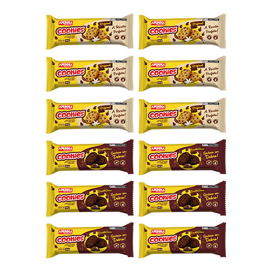 Kit com 6 Cookies Original + 6 Cookies Doublechoco SG® Sem Glúten Aminna, 100g
