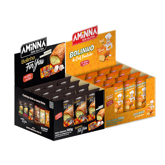DISPLAY Bolinho do Chef Paulinho Laranja + Bolinho For You Abóbora com Coco Sem Glúten, Aminna