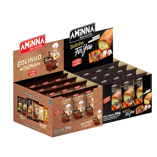 DISPLAY Bolinho do Chef Paulinho Chocolate + Bolinho For You Abóbora com Coco Sem Glúten, Aminna