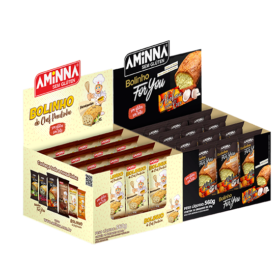 DISPLAY Bolinho do Chef Paulinho Formigueiro + Bolinho For You Abóbora com Coco Sem Glúten, Aminna