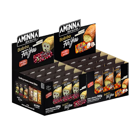 DISPLAY Bolinho For You Cramberry + Bolinho For You Abóbora com Coco Sem Glúten, Aminna