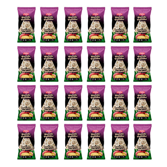 Kit 24 Unidades Biscoito de Polvilho Sem Glúten Vegano com Batata Doce Aminna - 90g cada - ID: 227
