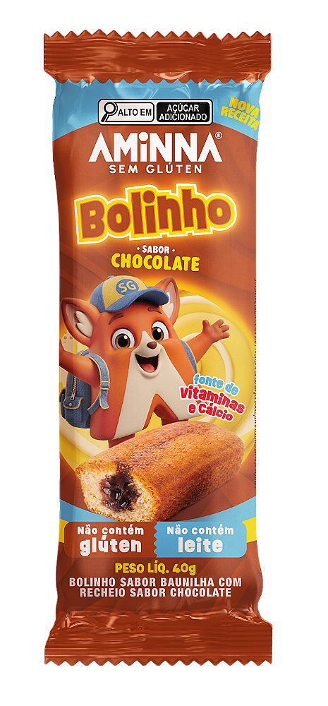Bolinho Minno de Baunilha com Recheio de Chocolate Sem Glúten Aminna SG - 40 g - ID: 243