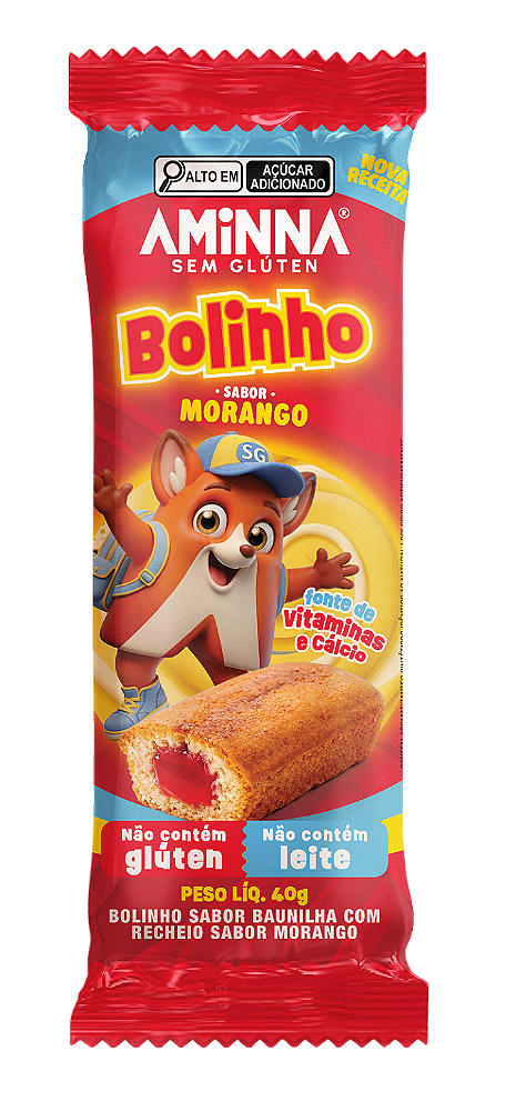 Bolinho Minno de Baunilha com Recheio de Morango Sem Glúten Aminna SG - 40 g - ID: 244