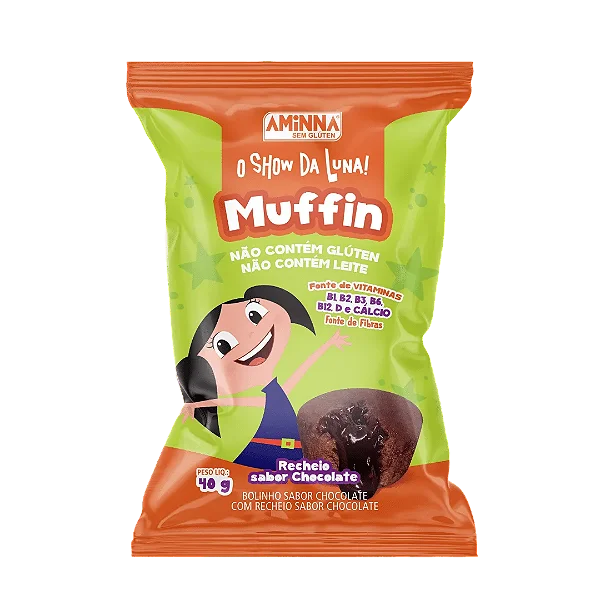 O Show da Luna - Muffin Sem Glúten Aminna de Chocolate com Recheio de Chocolate 40 g ID: 245