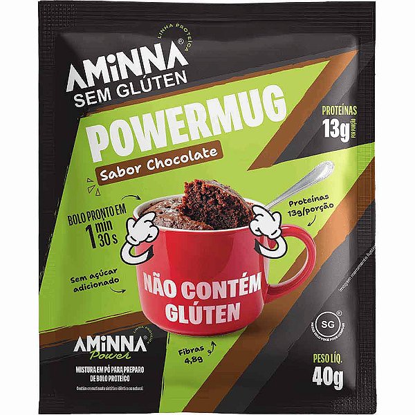 Power Mug - Bolo de Caneca Sabor Chocolate Sem Glúten 13g Proteína Aminna - 40g