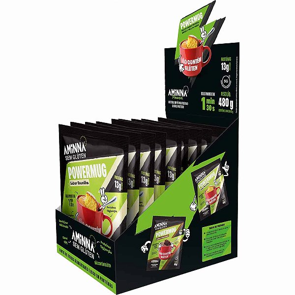 Display Power Mug - Bolo de Caneca Sabor Chocolate 13g Proteína Sem Glúten Aminna 12 Unidades