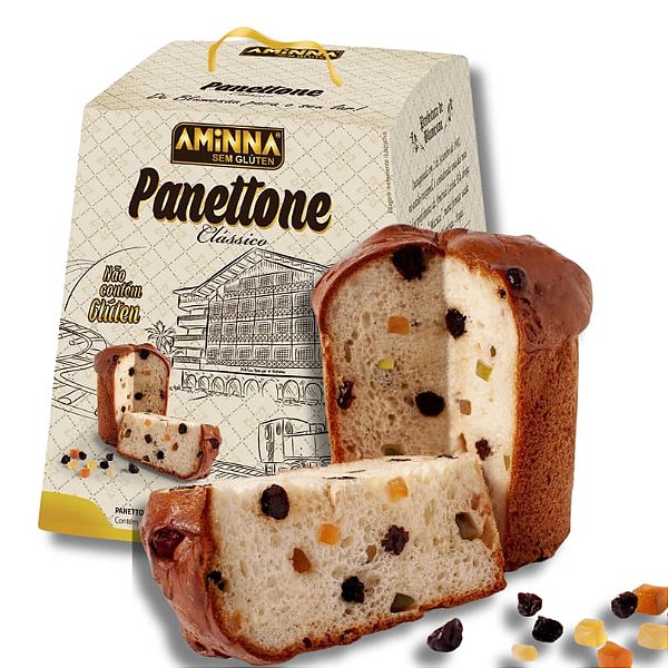 Panettone Clássico Sem Glúten com Uvas Passas e Frutas Cristalizadas Aminna 240g ID 176