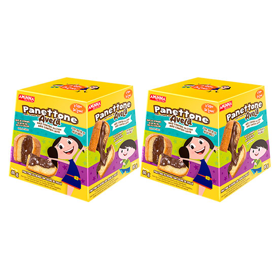 Kit 2 Panettones Recheados Show da Luna com Creme de Avelã Sem Glúten Sem Açúcar Aminna 80 g - ID: 253