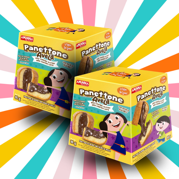 Kit 2 Panettones Recheados Show da Luna com Creme de Avelã Sem Glúten Sem Açúcar Aminna 80 g - ID: 253