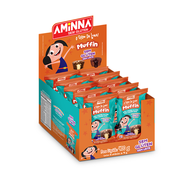Display 10 unidades - Muffin de Chocolate com Recheio de Baunilha Sem Glúten Aminna SG - 40 g - ID: 246