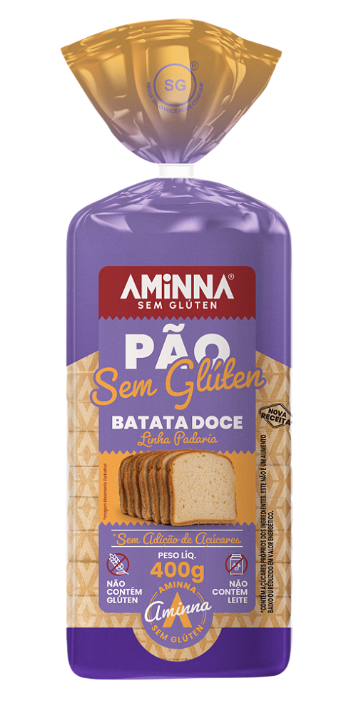 Pão Fatiado de Batata Doce Sem Glúten e Sem Açúcar Aminna, 400g - ID: 154