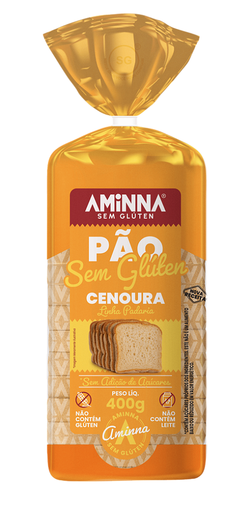 Pão Fatiado de Cenoura Sem Glúten e Sem Açúcar Aminna, 400g - ID: 155