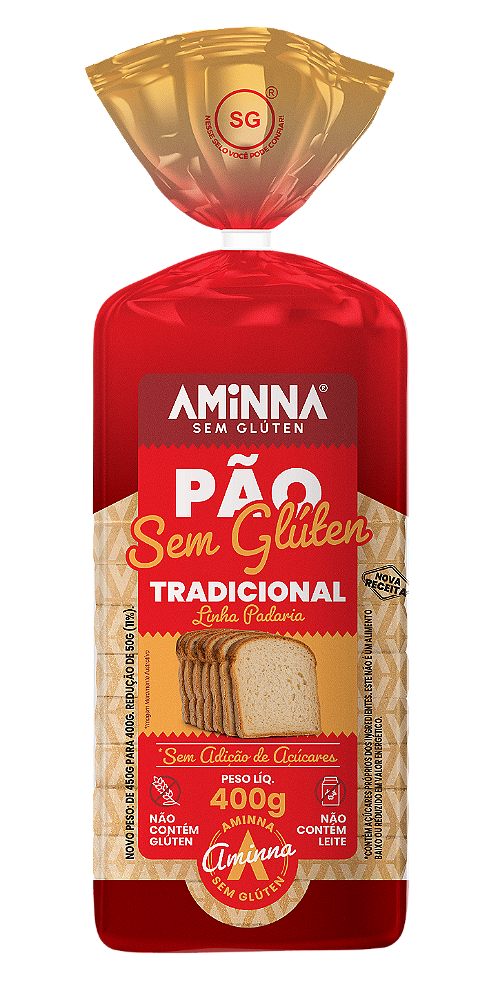 Pão Fatiado Tradicional Sem Glúten e Sem Açúcar Aminna, 400g - ID: 175