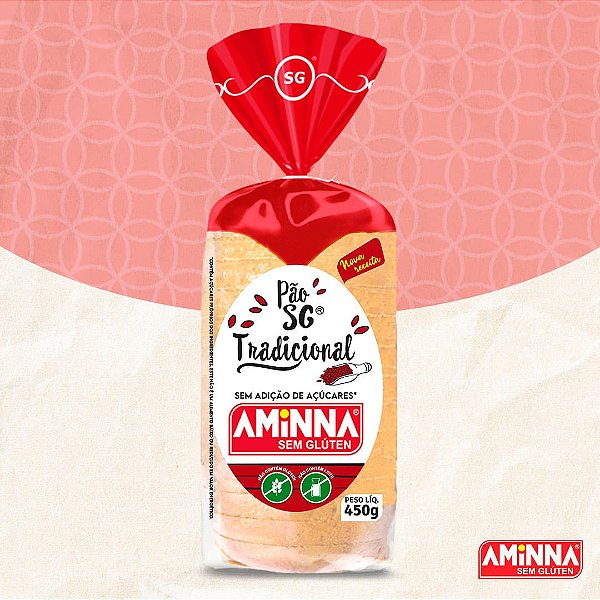Pão Fatiado Tradicional Sem Glúten e Sem Açúcar Aminna, 450g - ID: 175