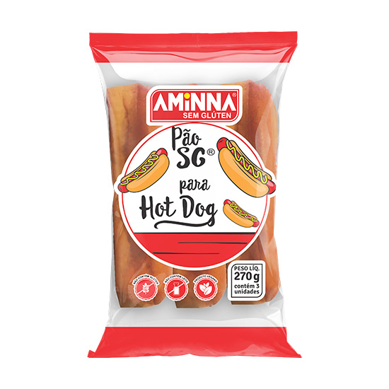 Pão sem Glúten tipo Hot Dog, Aminna, 270g (c/ 3 unidades) - ID: 252