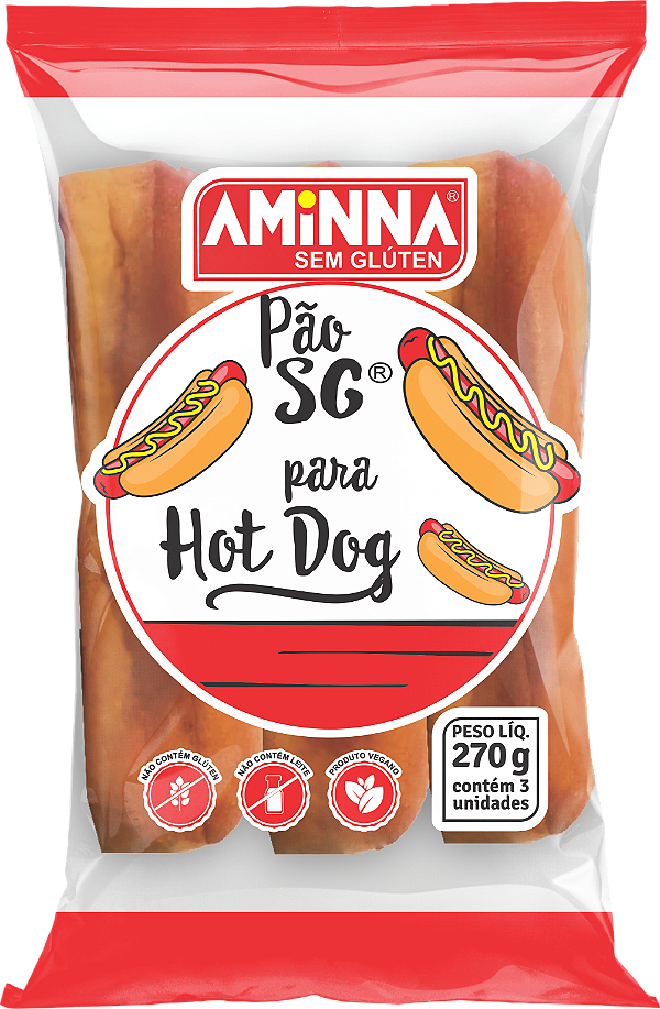 Pão sem Glúten tipo Hot Dog, Aminna, 270g (c/ 3 unidades) - ID: 252