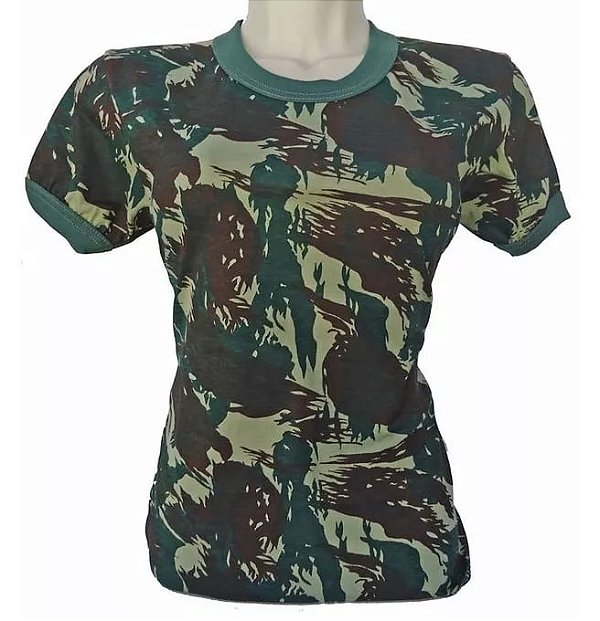 Camiseta Feminina Baby Look Camuflada Exército Brasileiro