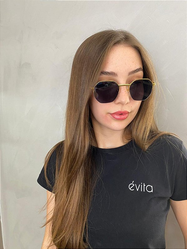 ÓCULOS LUNA - LENTE PRETA ARMAÇÃO METAL DOURADO