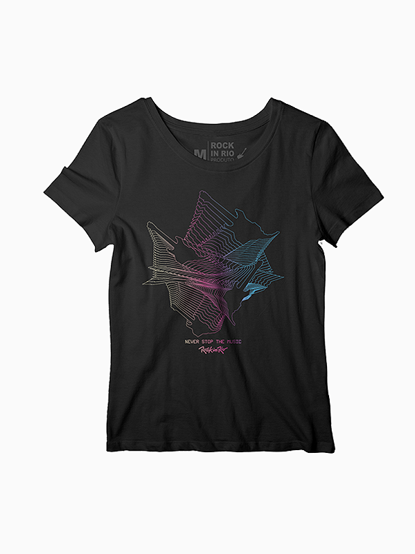 Camiseta Never Stop The Music Masculino Preta Rock in Rio