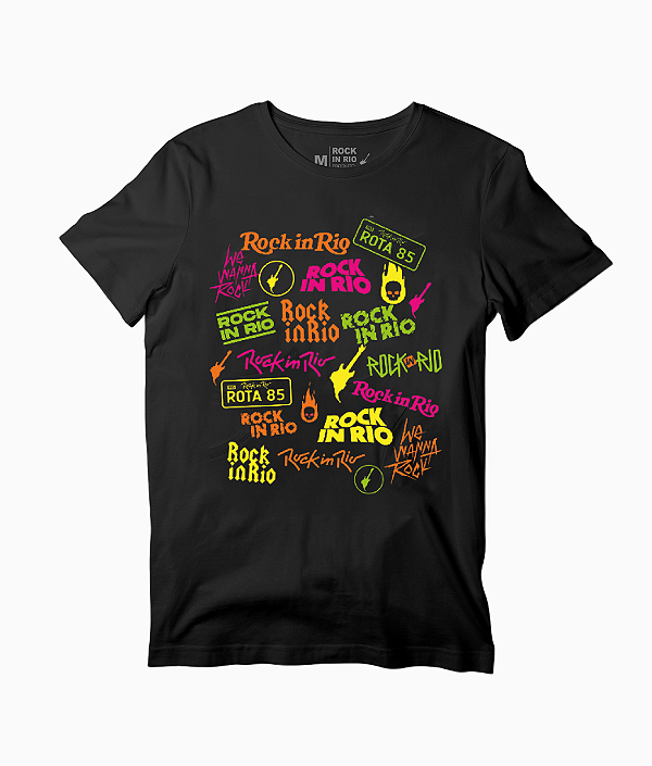 Camiseta Stickers Neon Masculina Rock in Rio