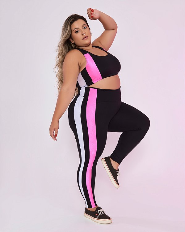 Calça Amazing (Plus Size) - Preto /  Rosa Neon | Ref: 4004