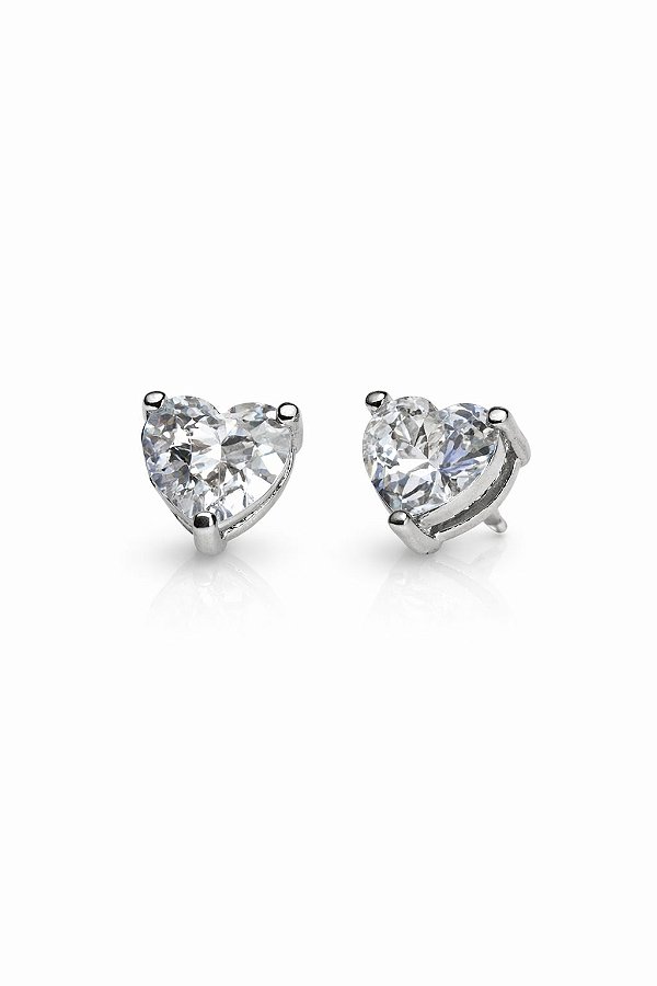 Brinco Ponto de Luz Coração 8mm Rhodium Branco