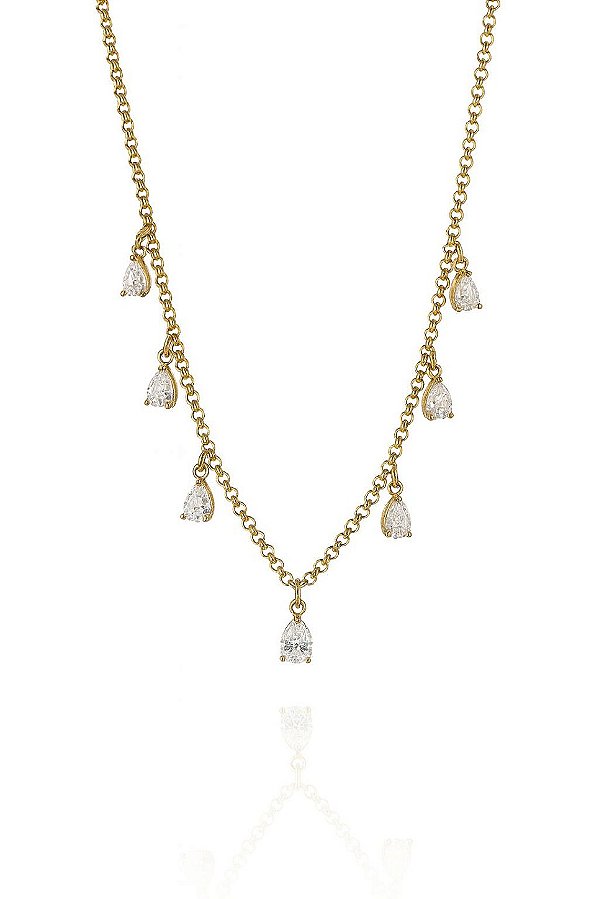 Colar Gotas De Zircônias Folheado Em Ouro 18K