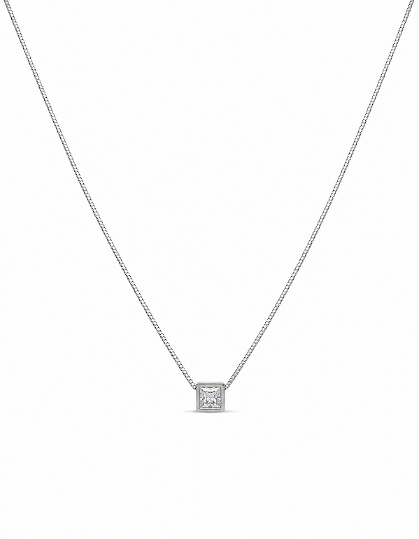 Colar Ponto De Luz Quadrado Rhodium Branco