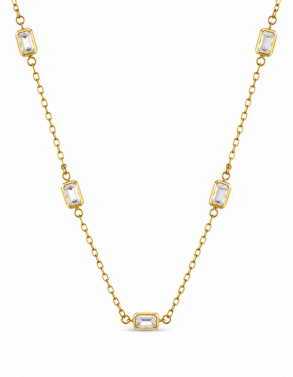 Colar Zircônias Navete Ouro 18K
