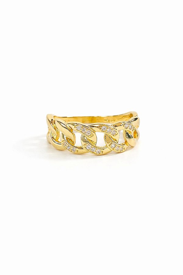Anel Elo Cartier Dourado Com Zircônias
