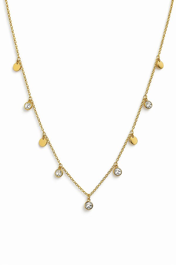 Colar Astros Longo 60cm Zircônias e Esferas Ouro18k