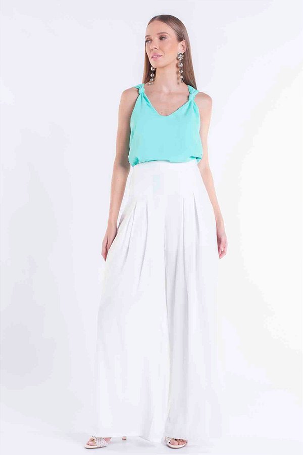 CALÇA PANTALONA COM PREGAS BRANCA