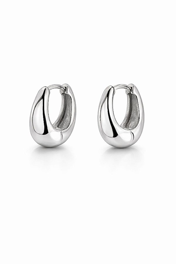 BRINCO ARGOLA FECHADA CLASSICA FOLHEADA EM RHODIUM BRANCO