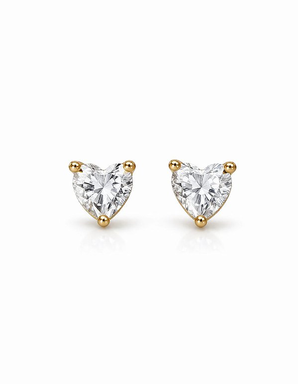 Brinco Ponto de Luz Coração Zircônia 6mm Ouro 18k