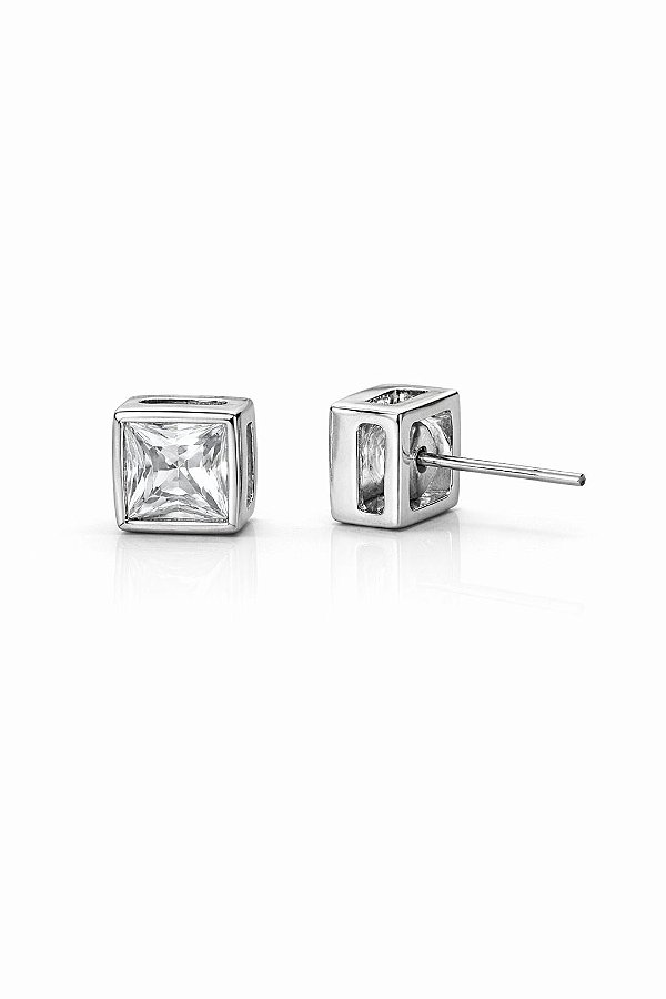 Brinco Cravação Bezel Rhodium Branco