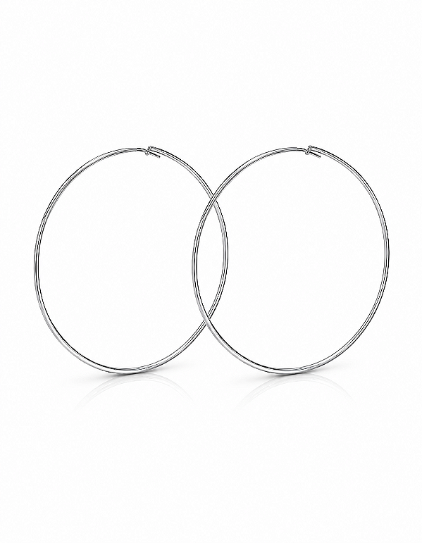 Brinco Argola Grande Fina 8 cm Rhodium Branco