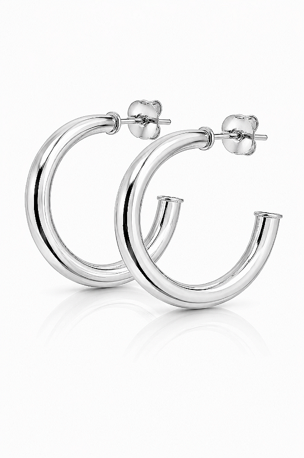 Argola Tubo Milano 3cm Rhodium Branco