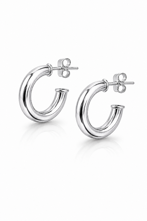 Argola Tubo Milano 2.2 cm Rhodium Branco