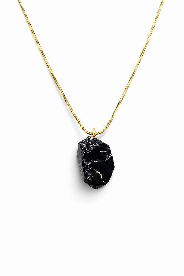 Colar Turmalina Negra Bruta Pedra Natural