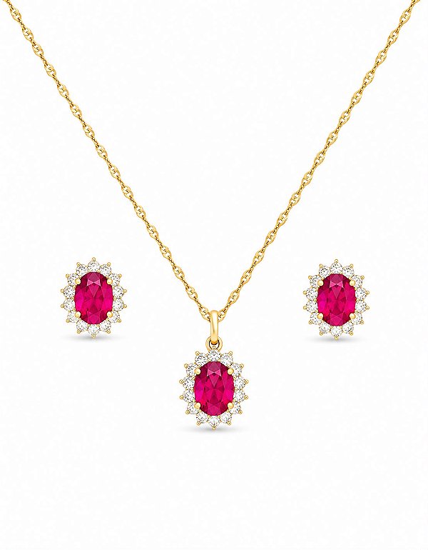 Conjunto Oval Safira Rosa