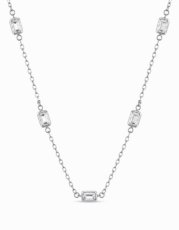 Colar Zircônias Navete Rhodium Branco