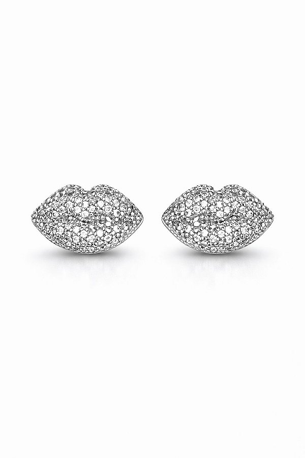Brinco Boquinha Cravejado Zircônias Rhodium Branco