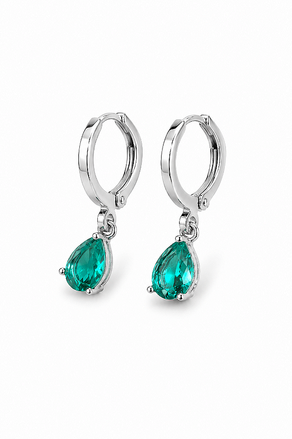 Argola Fechada Pingente Gota Verde Água