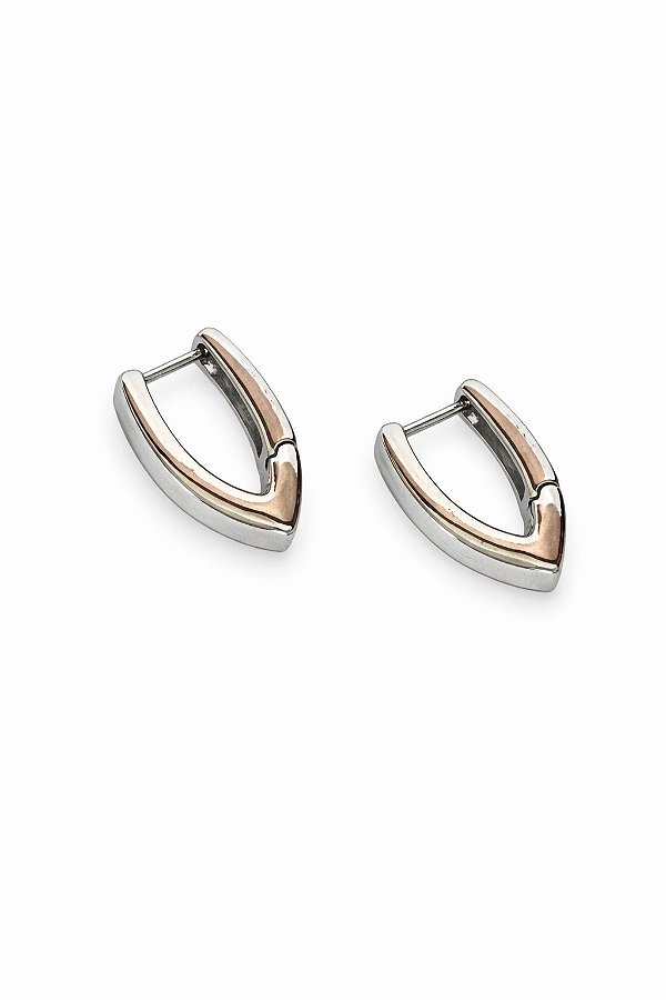 Brinco Argola Design em V Rhodium Branco