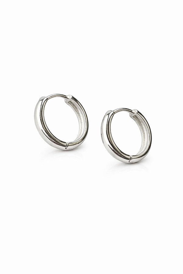 Brinco Argola Fina Média Rhodium Branco