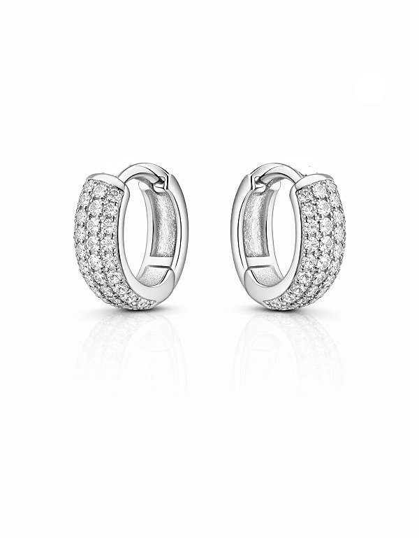 Brinco Argola Pequeno Cravejado Zircônia Rhodium Branco